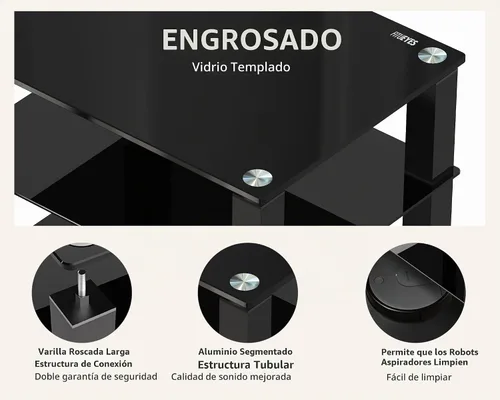 Vista 4 de FITUEYES Soporte de audio de 4 niveles con estantes de vidrio templado