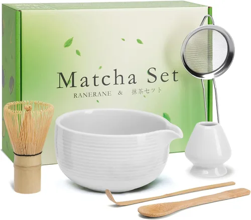 Vista 8 de Pink Ceramic Matcha Set, 6 Pcs - Bowl, Whisk (Chasen), Holder, Sifter, Bamboo Scoop & Spoon Rosa