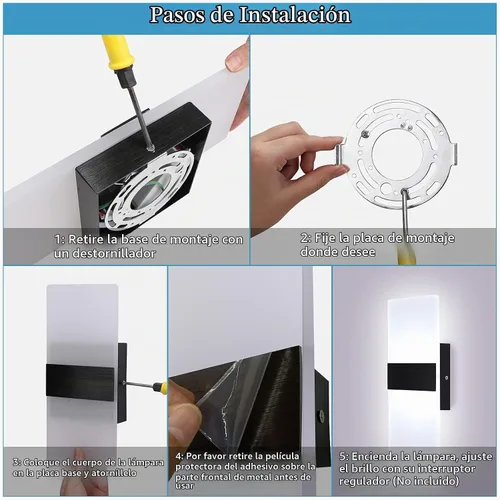 Vista 8 de Lightess Aplique de pared moderno regulable. Lámpara de pared de 12 W en negro, lámpara de pared interior de acrílico para dormitorio, sala