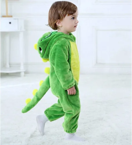 Vista 3 de LOLANTA Disfraz de dinosaurio para niños pequeños, unisex, de franela con capucha, mameluco de disfraz