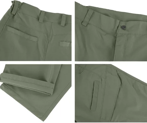 Vista 4 de Pantalones tácticos tipo cargo para hombre, repelentes al agua, pantalones de trabajo Ripstop, reforzados hasta la rodilla, cintura elástica,