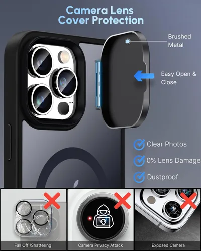 Vista 3 de Silverback Funda para iPhone 14 Pro Max con funda para cámara, compatible con MagSafe, con soporte integrado, funda magnética translúcida mate a