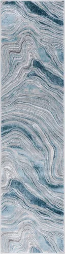 Vista 3 de SAFAVIEH Meadow Collection - Alfombra para pasillo, 2 x 7 pies, azul y gris, diseño abstracto moderno, no desprende pelusa y de fácil cuidado, ideal