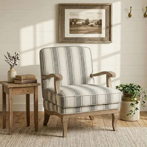 Vista 9 de HULALA HOME Silla decorativa a rayas de granja con patas de madera maciza Azul