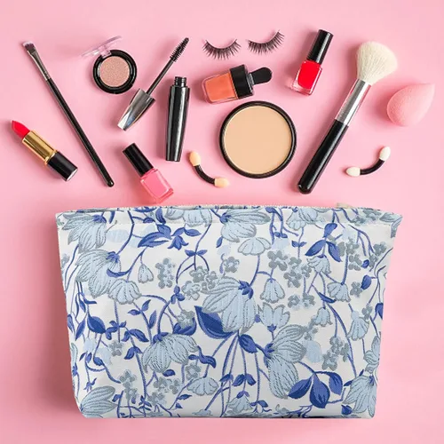 Vista 3 de Bolsas de cosméticos para mujer, bolsa de maquillaje estética grande, organizador de cuidado de la piel, bolsa de maquillaje floral, bolsas lindas