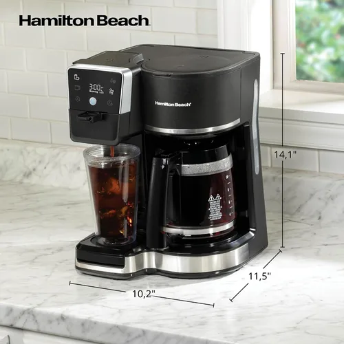 Vista 8 de Hamilton Beach - Cafetera de goteo de 2 vías y cafetera de una sola porción Hot & Iced Coffee Maker 12 Cup Glass Carafe AquaFlow Showerhead