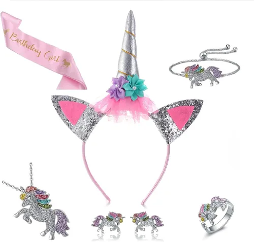 Vista 4 de Unicorn Dress for Girls Unicorn Costume Pageant Birthday Princess Party Headband with Accessories