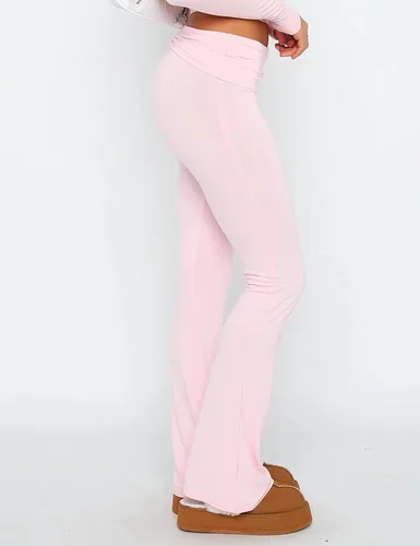 Vista 4 de Luckinbaby Pantalones ajustados acampanados para mujer, leggings plegables, elásticos, corte de bota, pantalones de yoga Y2K