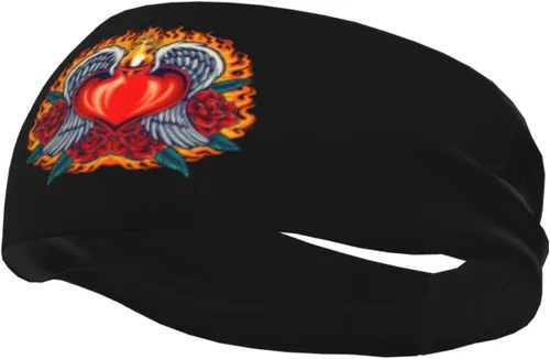 Vista 3 de Heart Angel Fiery with Red Rose Blooms Headband for Men Women Sports Sweatband for Fitness Exercise Moisture Wicking Running Basketball Yoga