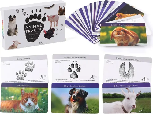Vista 10 de MEROCO Juego de cartas de pistas de animales de safari, juegos de animales de granja, juego de pistas de animales, juguetes educativos