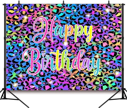 Vista 7 de Telón de fondo de cumpleaños colorido con brillo neón para fotografía, pintura salpicada de graffiti, retro, discoteca, hip pop, decoraciones