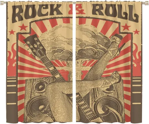 Vista 18 de Cortinas de música rock para adolescentes, tratamiento de ventana de guitarra electrónica para dormitorio, sala de estar, cortinas de ventana