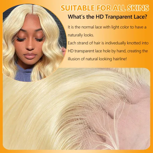 Vista 8 de QTHAIR Extensiones de cabello humano brasileño ondulado de grado 18A #613 con cierre de encaje HD 4x4