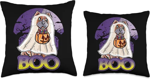 Vista 3 de BCC Chow Chow Shirts & Asian Dog Lover Gifts Chow Happy Halloween Costume Ghost Throw Pillow, 16x16, Multicolor