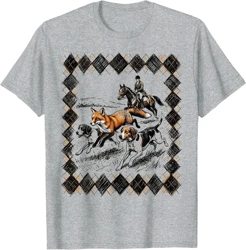 Vista 9 de Preppy Argyle Fox Hunt Illustrated Graphic T-Shirt White