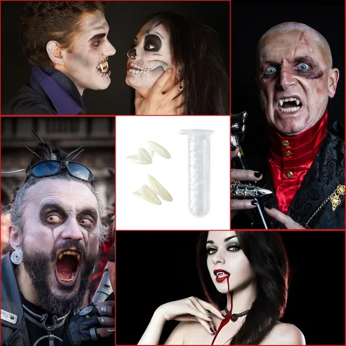 Vista 7 de Kleeblatt Dentaduras postizas para Halloween, 12 pares de dientes de vampiro falsos (13, 15, 17, 0.748 in), colmillos de vampiro para adultos