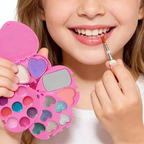 Vista 4 de Mebtmel Kit de maquillaje en forma de corazón para niños, real, no tóxico, lavable para niñas y niños