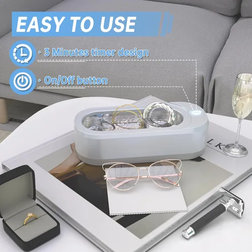 Vista 4 de Limpiador ultrasónico de joyas – Máquina limpiadora de joyas de 46 KHz, máquina de limpieza ultrasónica profesional portátil para gafas, platas
