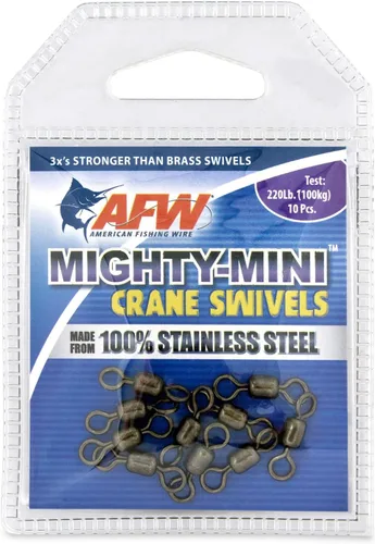 Vista 6 de AFW American Fishing Wire Fishing Swivels - Mighty Mini 100% Stainless Steel Crane Swivels, 3X Stronger Than Brass, for Terminal Tackle Box, Up to