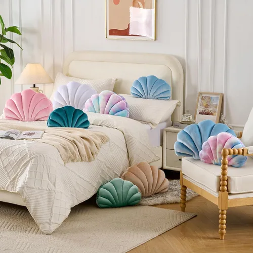 Vista 8 de XIAIJIA Seashell - Almohada decorativa con forma de concha marina, almohada de lanzar con forma de concha, almohada de playa con inserto 3D