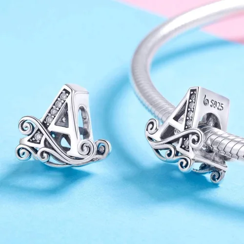 Vista 2 de Plata de ley 925 maciza con piedras cúbicas opciones de regalo completas AZ alfabeto encantador letras abalorios para pulseras europeas Pandora