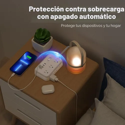 Vista 6 de NTONPOWER - Tira de alimentación con 6 salidas 4 estación de carga USB (2 puerto USB C), cable de extensión de enchufe plano de 5 pies, extensor