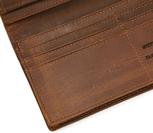 Vista 4 de LUUFAN Billetera larga de cuero genuino para hombre, cartera plegable grabada