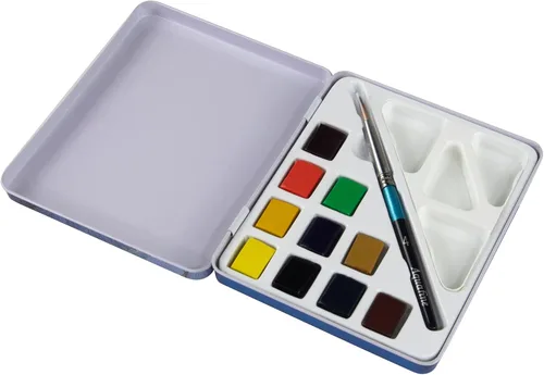 Vista 11 de Daler Rowney Aquafine - Juego de viaje de acuarela de 12 piezas, juego de pintura de acuarela para papel de acuarela y más, juego de acuarela
