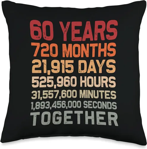Vista 5 de Par 60th Anniversary Gifts Co. Retro 60 Years Together Cool 60th Couple - Cojín para el aniversario de boda, 17.7 x 17.7 in, multicolor