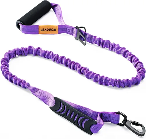 Vista 11 de Correa de perro de 6 pies altamente reflectante, resistente, elástica y de bungee, para perros medianos y grandes, con amortiguación de choque