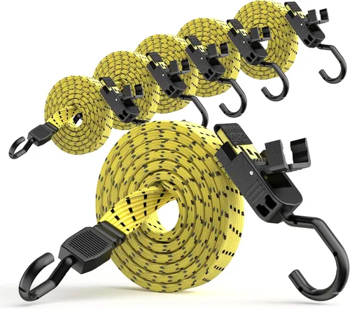 Vista 8 de Cuerdas elásticas resistentes para exteriores, cuerdas elásticas largas y ajustables con ganchos planos, correas elásticas de goma de alta