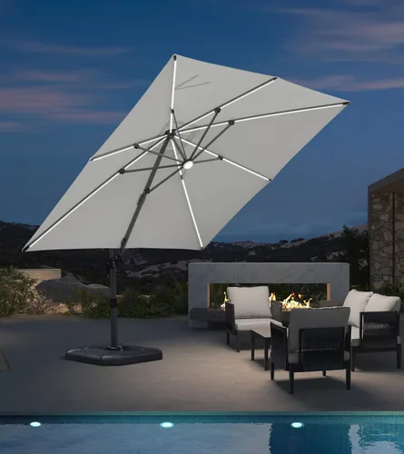 Vista 23 de PURPLE LEAF Sombrilla de patio de 8 pies para exteriores, sombrilla voladiza cuadrada de aluminio con rotación de 360 grados para jardín, terraza