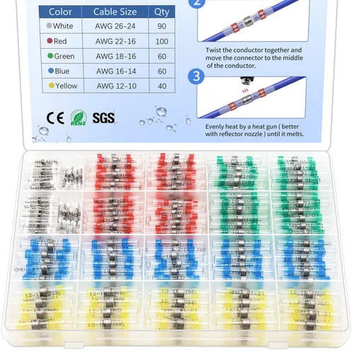Vista 9 de 110 piezas de conectores de alambre termorretráctiles, kit de conectores de tope de sello de soldadura, terminales de empalme impermeables para uso