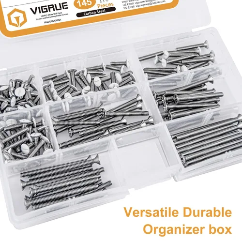 Vista 7 de VIGRUE 145 piezas de tornillos de salida extra largos - Tornillos de máquina blancos para placa de pared y montaje de dispositivos