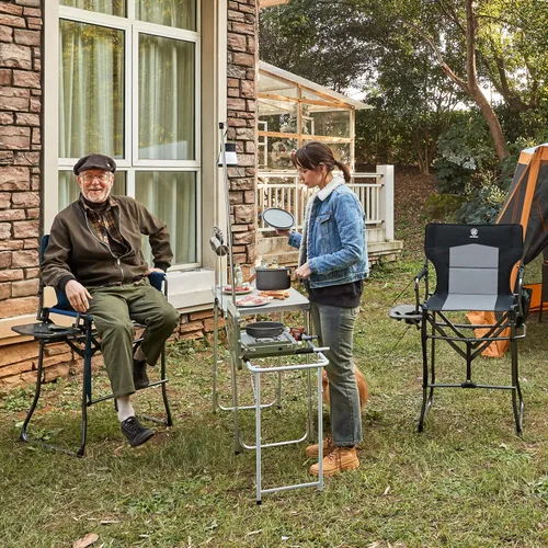 Vista 2 de EVER ADVANCED Silla de camping plegable portátil de 30.7 pulgadas de altura de asiento, silla de directores, taburete de bar plegable alto con mesa