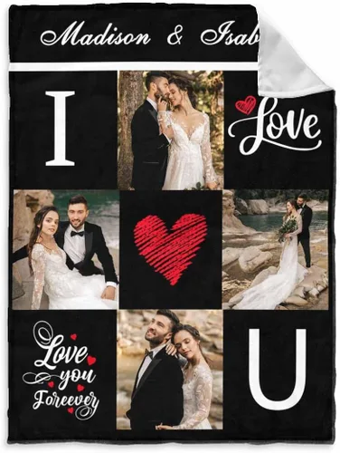 Vista 15 de InterestPrint Manta de fotos personalizada para pareja, novio, novia, manta personalizada de 6 fotos, manta personalizada de aniversario y boda