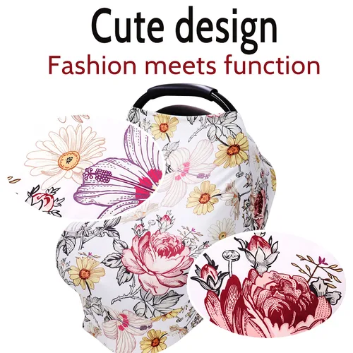 Vista 2 de Funda floral para asiento de automóvil para bebé, toldo para asiento de automóvil, elástico multiuso para cochecito, silla alta, carrito de compras