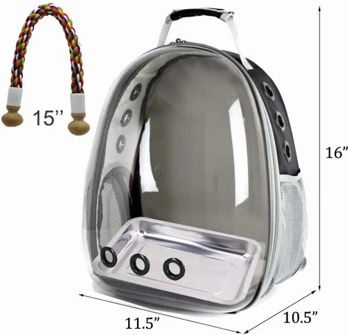Vista 2 de Jaula de transporte de pájaros, cápsula de espacio transparente, mochila de astronauta para llevar periquitos, cacatúas, loro con bandeja de metal