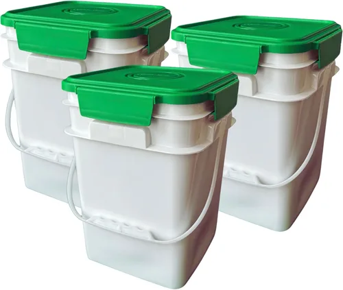 Vista 13 de House Naturals Cubo cuadrado de grado alimenticio de 4 galones con asas de plástico y tapa (paquete de 3) recipientes fabricados en Estados Unidos