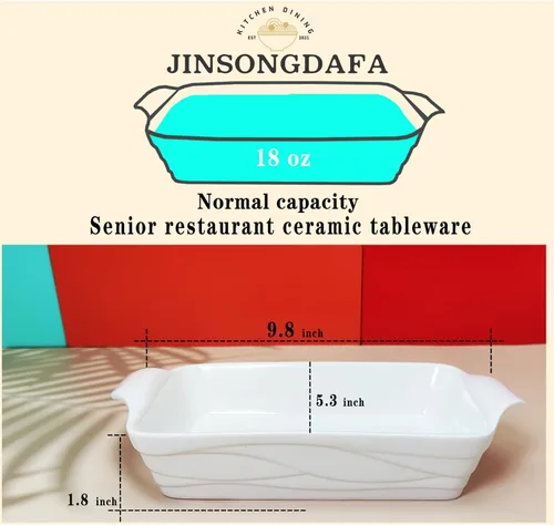 Vista 2 de Plato para hornear de 8 x 5 pulgadas, bandeja para lasaña, bandeja rectangular para hornear de 18 onzas, plato de cerámica con asas (9.8 pulgadas)