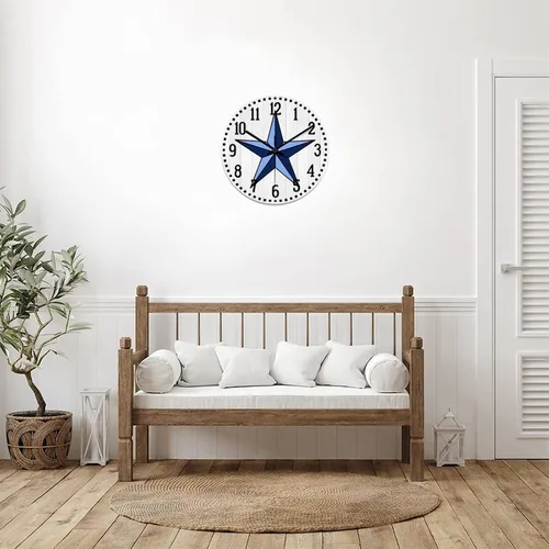 Vista 7 de Reloj de pared vintage de estilo rústico con estrella de Texas occidental, reloj de madera, silencioso sin tictac, funciona con pilas, para sala