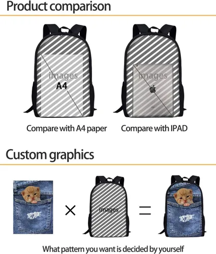 Vista 3 de Amzbeauty Mochila de diseño personalizado de 17.3 pulgadas, mochila escolar para niños y niñas de primaria o secundaria, Diseño personalizado.