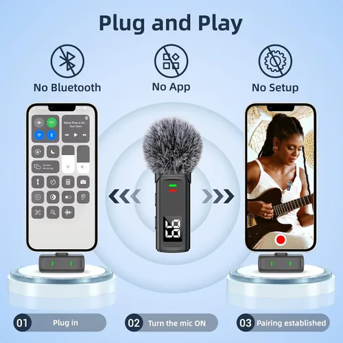 Vista 5 de Micrófono Lavalier inalámbrico para iPhone 16 - Micrófono de teléfono USB C para grabación de video con reducción de ruido, mini micrófonos 35H