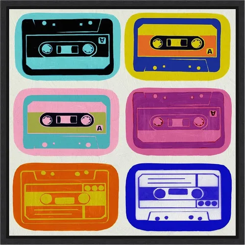 Vista 7 de Amanti Art Framed Canvas Wall Art 16x16 Retro Cassettes by PI Studio, Framed Wall Art Canvas, Entertainment Artwork, Traditional Decor, Small Poster
