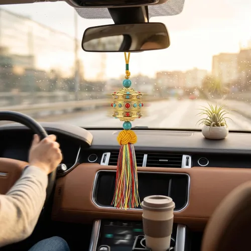 Vista 2 de Elegante colgante de aleación budista de oración Feng Shui para coche, adorno colgante para espejo retrovisor para buena suerte, riqueza