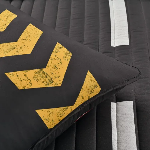 Vista 4 de Lush Decor Highway - Juego de edredón reversible tamaño Queen de 5 piezas, tamaño matrimonial/queen, carbón y amarillo, juego de ropa de cama