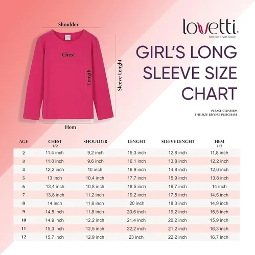 Vista 6 de Lovetti Camisas básicas de manga larga para niñas, de algodón turco, cuello redondo, ropa de moda