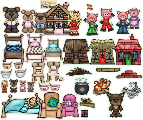 Vista 6 de Juego de historias de tres cerditos pequeños, figuras de tablero de fieltro de franela, 13 piezas precortadas más páginas de actividad, niños