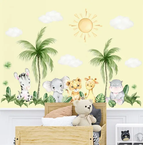 Vista 5 de Calcomanías de pared de animales de safari, despegar y pegar, decoración de guardería de safari, decoración de animales de zoológico, acuarela