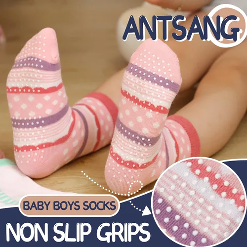 Vista 3 de ANTSANG Calcetines de algodón a rayas de unicornio para bebés, niñas y niños pequeños